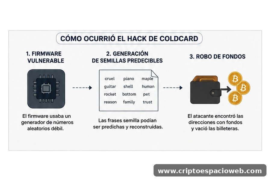 Cómo ocurrió el hack de ColdCard mediante un firmware vulnerable y frases semilla predecibles